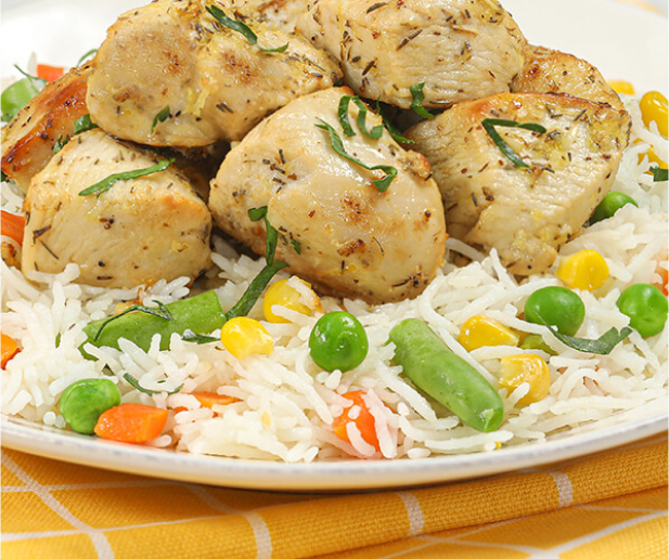 Lemon Yogurt Chicken With Vegetable Rice